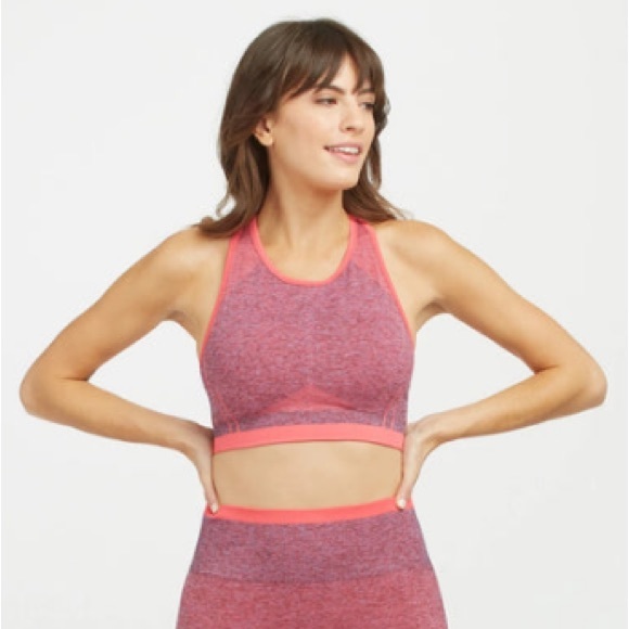 SPANX Seamless Sculpt Medium Impact Sports Bra - SPACEDYE CORAL PUNCH - Picture 4 of 4